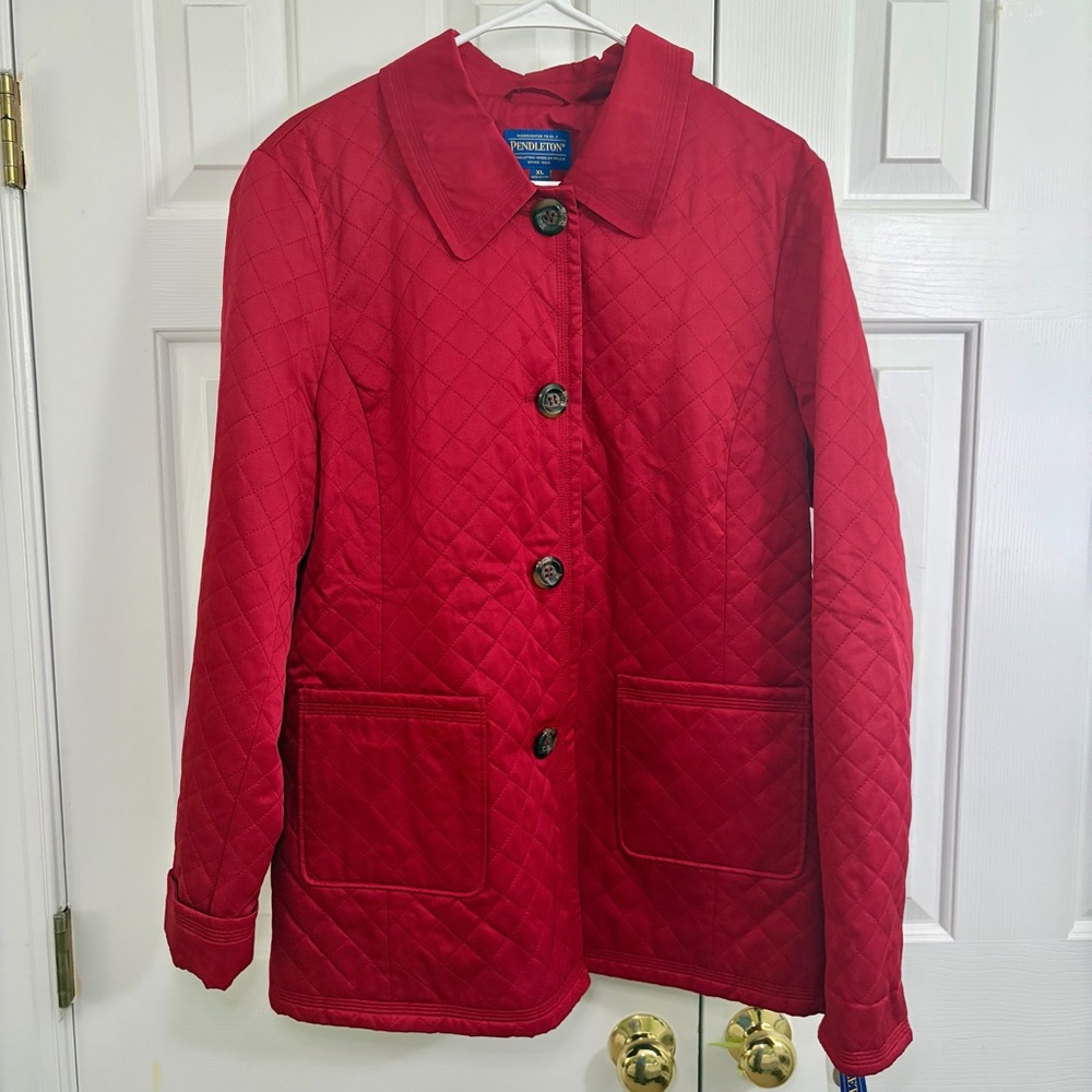 NWT New Pendleton Red Diamond Quilted Barn Coat Jacket Size XL